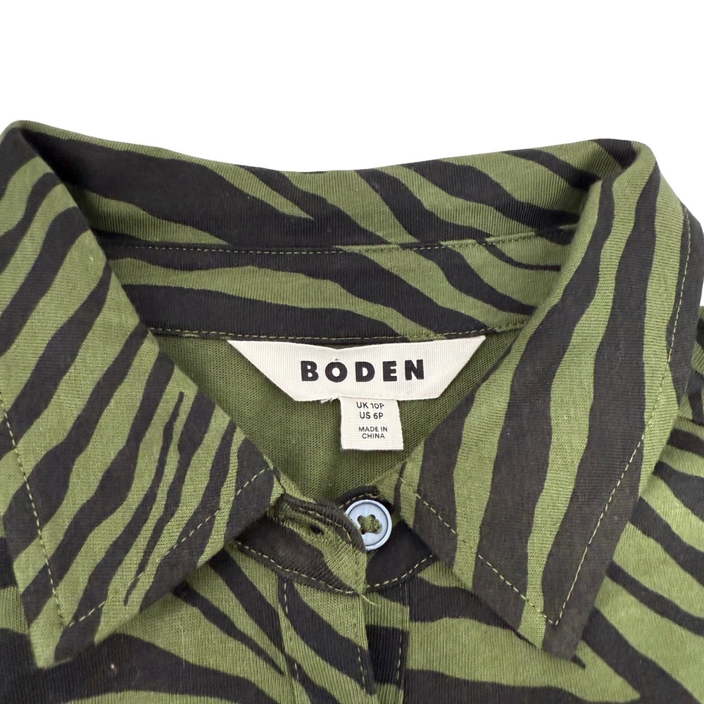 Boden Olive Green Zebra-Print Midi Shirt Dress - Picture 6 of 7